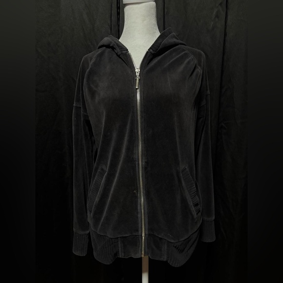 Women's Black Velvet Hoodie Jacket - Picture 1 of 2